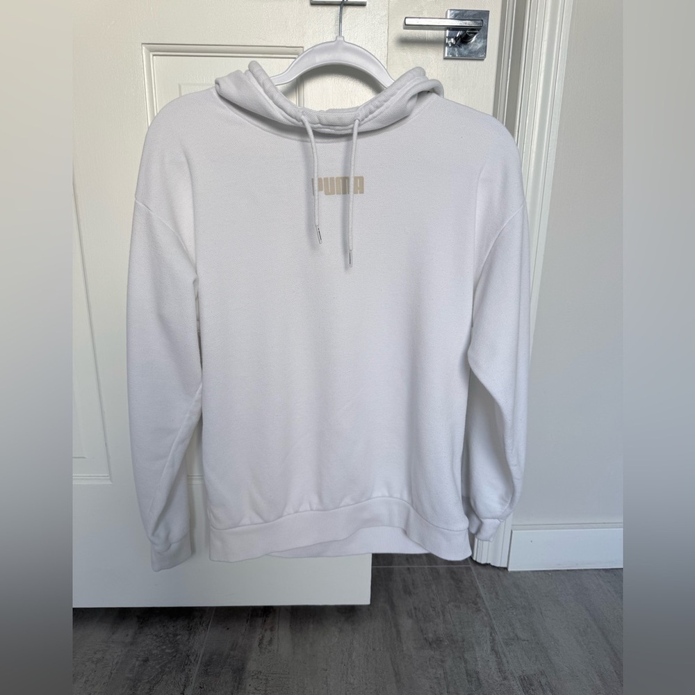 Puma Womens White Logo Hoodie Sweatshirt Casual Comfort Size XS - Picture 3 of 13